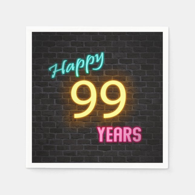 glowing neon 99 sign on brick wall napkin (Front)