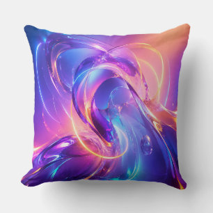 Glowing Neon Blue Purple Abstract Swirl Throw Pillow