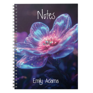 "Glowing Neon Flowers – Enchanting Cosmic Florals Notebook