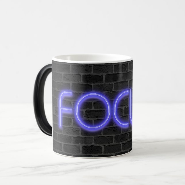 glowing neon Focus text on brick Magic Mug (Front Left)