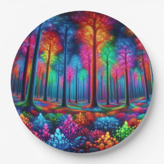 Glowing Neon Forest Paper Plate