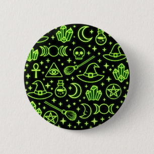 Glowing Neon Green Gothic Witchcraft Pinback Butto 2 Inch Round Button
