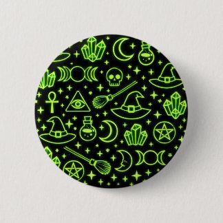 Glowing Neon Green Gothic Witchcraft Pinback Butto 2 Inch Round Button