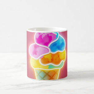 Glowing Neon Ice Cream Cone with Vibrant Scoops Coffee Mug