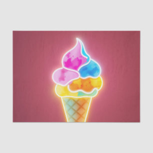 Glowing Neon Ice Cream Cone with Vibrant Scoops Tissue Paper