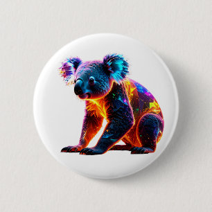 Glowing Neon Koala – Vibrant Fantasy Wildlife Art 2 Inch Round Button