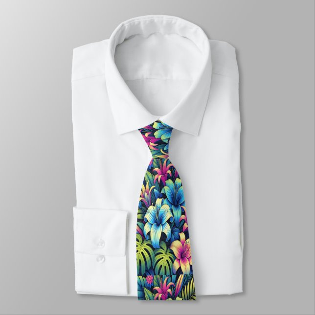 Glowing Neon Lilies in a Lush Garden Tie (Tied)
