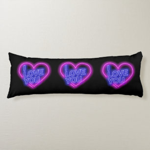 Glowing Neon Look Pink Blue Valentine Heart Body Pillow