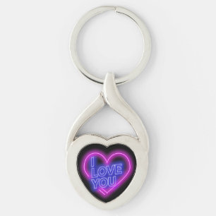 Glowing Neon Look Pink Blue Valentine Heart Keychain