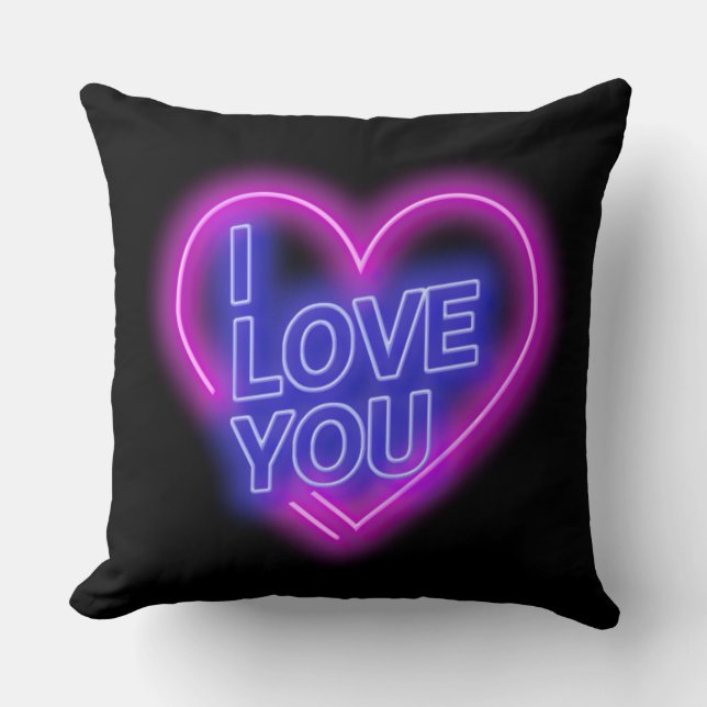 Glowing Neon Look Pink Blue Valentine Heart Large Throw Pillow (Front)