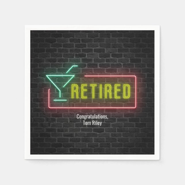 glowing Neon Marquee sign for Retirement Napkin (Front)