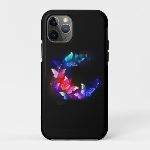 Glowing Neon Night Butterflies on Black background iPhone 11 Pro Case