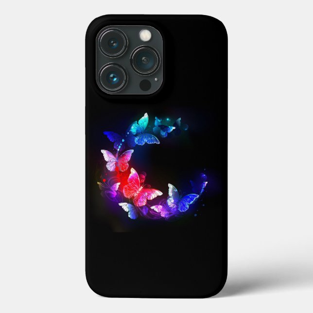 Glowing Neon Night Butterflies on Black background Case-Mate iPhone Case (Back)