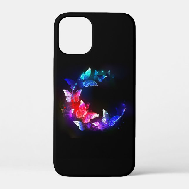 Glowing Neon Night Butterflies on Black background Case-Mate iPhone Case (Back)