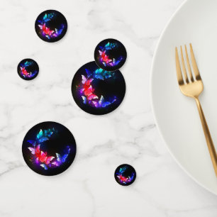 Glowing Neon Night Butterflies on Black background Confetti
