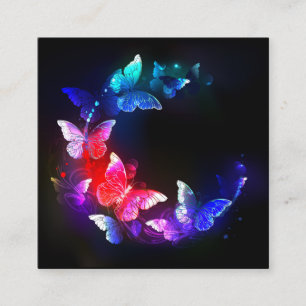 Glowing Neon Night Butterflies on Black background Discount Card