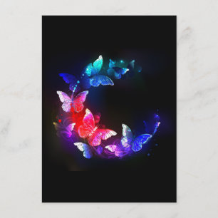 Glowing Neon Night Butterflies on Black background Enclosure Card