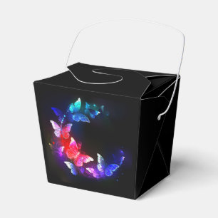 Glowing Neon Night Butterflies on Black background Favor Box