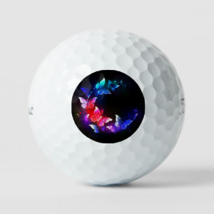 Glowing Neon Night Butterflies on Black background Golf Balls