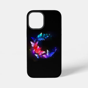 Glowing Neon Night Butterflies on Black background iPhone 12 Mini Case
