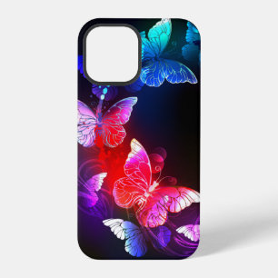 Glowing Neon Night Butterflies on Black background iPhone 12 Pro Case