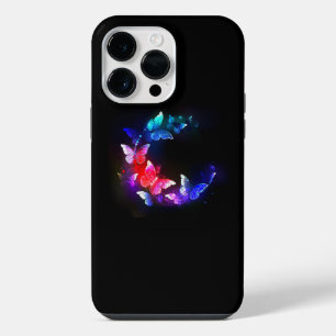 Glowing Neon Night Butterflies on Black background iPhone 14 Pro Max Case