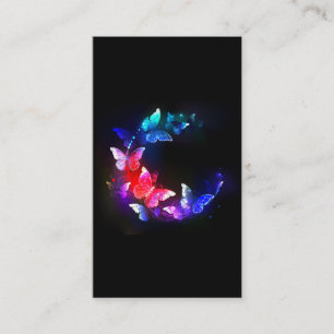 Glowing Neon Night Butterflies on Black background Loyalty Card