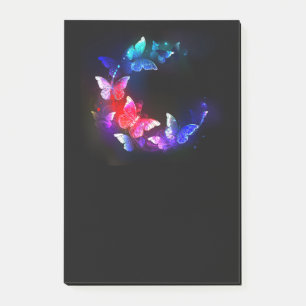 Glowing Neon Night Butterflies on Black background Post-it Notes