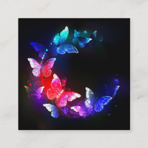 Glowing Neon Night Butterflies on Black background Referral Card