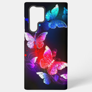 Glowing Neon Night Butterflies on Black background Samsung Galaxy Case