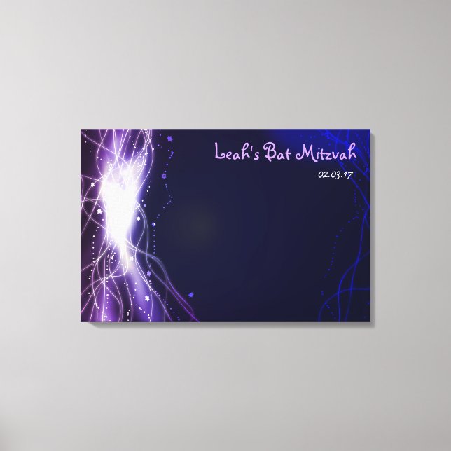 Glowing Neon Stars Bar Bat Mitzvah Sign-In Board Canvas Print (Front)