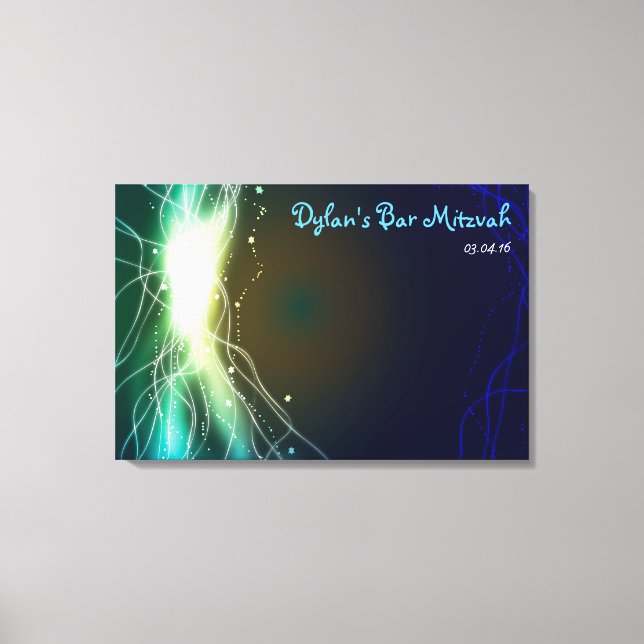 Glowing Neon Stars Bar Bat Mitzvah Sign-In Board Canvas Print (Front)