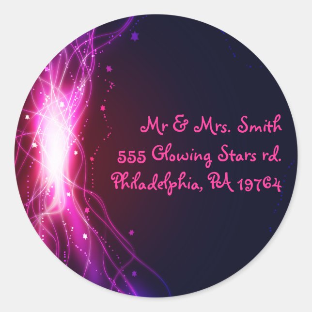 Glowing Neon Stars Bat Mitzvah Retern Sticker Seal (Front)