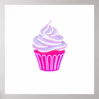 Glowing Neon Style Cupcake Illustration Poster