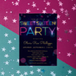 Glowing Neon Sweet Sixteen Party Gold<br><div class="desc">Sweet Sixteen party invitation in dark purple with glowing neon letters and bokeh and gold foil wording. Perfect for a glow in the dark themed occasion.</div>