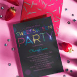 Glowing Neon Sweet Sixteen Party Invitation<br><div class="desc">Sweet Sixteen party invitation in dark purple with glowing neon letters and bokeh. Perfect for a glow in the dark themed occasion.</div>