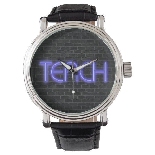glowing neon TEACH text on brick Watch (Front)