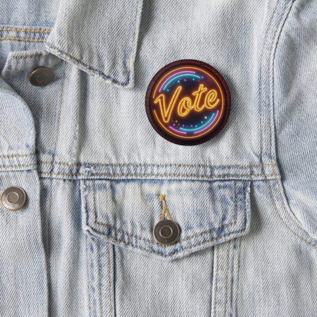 Glowing Neon Vote Sign On Brick 2 Inch Round Button (In Situ)