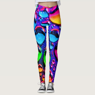 Glowing Neon Water Drops Art Leggings