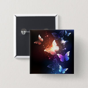 Glowing Night Butterflies 2 Inch Square Button
