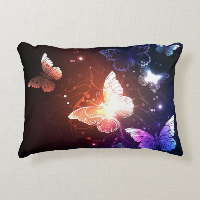 Glowing Night Butterflies Accent Pillow (Front)