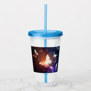 Glowing Night Butterflies Acrylic Tumbler
