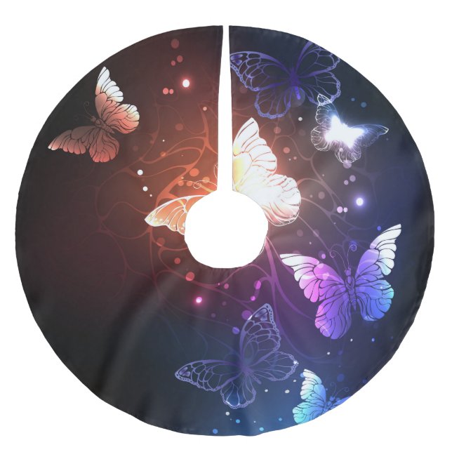 Glowing Night Butterflies Brushed Polyester Tree Skirt (Front)