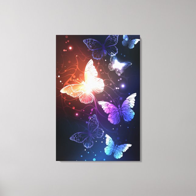 Glowing Night Butterflies Canvas Print (Front)