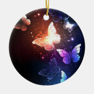 Glowing Night Butterflies Ceramic Ornament
