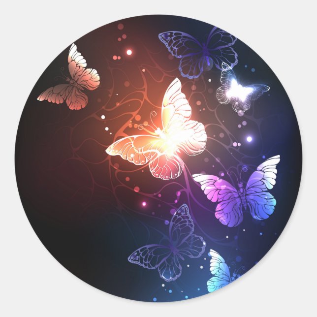 Glowing Night Butterflies Classic Round Sticker (Front)