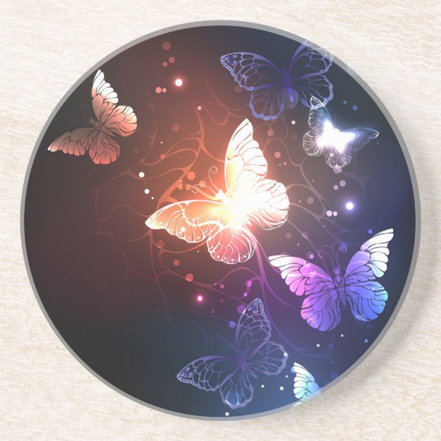 Glowing Night Butterflies Coaster (Front)