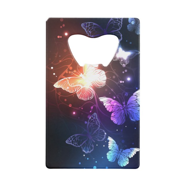 Glowing Night Butterflies Credit Card Bottle Opener (Front)