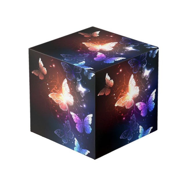 Glowing Night Butterflies Cube (Front Angled)