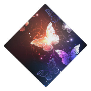 Glowing Night Butterflies Graduation Cap Topper
